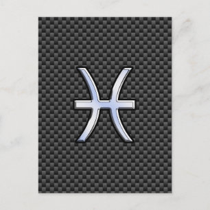 Silver Pisces Zodiac Sign on Carbon Fibre Print Postcard