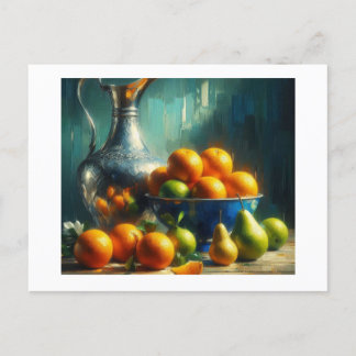 Silver Pitcher, Blue Bowl with Fruit,  Postcard