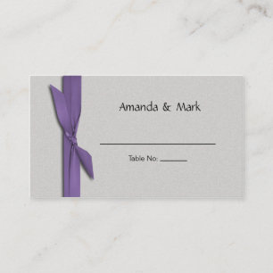 Silver Place Card with Purple Ribbon