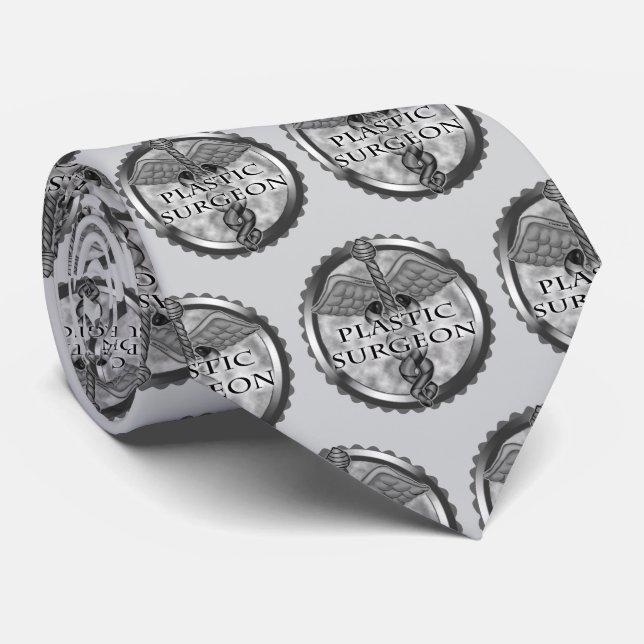 Silver Plastic Surgeon Caduceus Tie (Rolled)