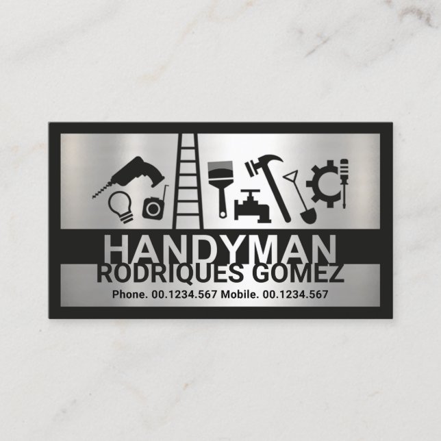 Silver Plate Home Repairs Signage Master Handyman Business Card (Front)