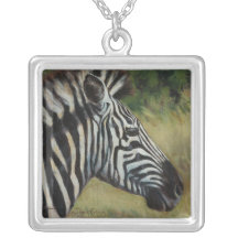 Silver-Plated Large Square Zebra Necklace