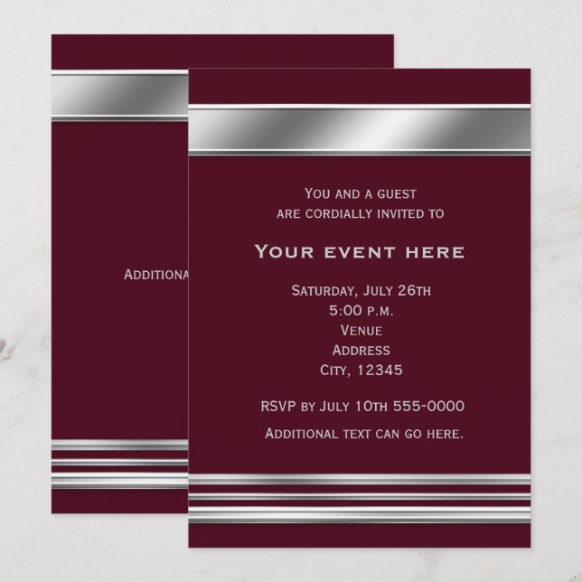 Silver Platinum Shine Elegant Invitation-ANY COLOR Invitation (Front/Back)