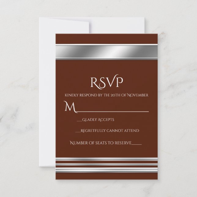 Silver Platinum Shine Elegant RSVP card-ANY COLOR Card (Front)