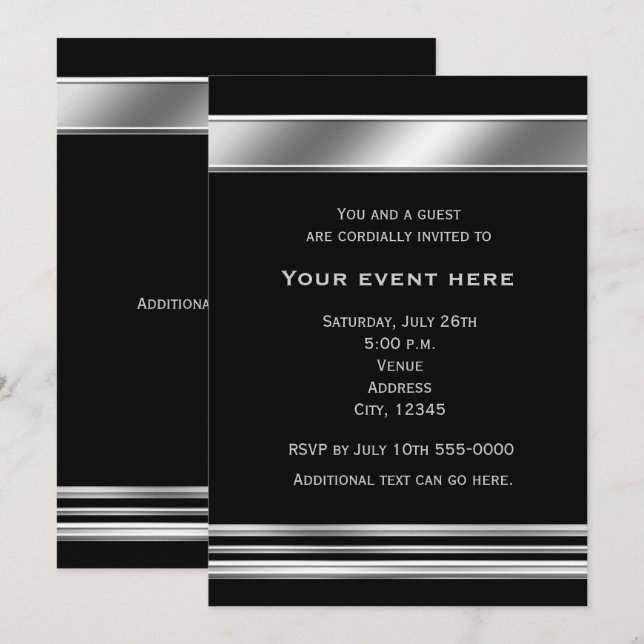 Silver Platinum Shine Élégante Invitation Événemen (Devant / Derrière)