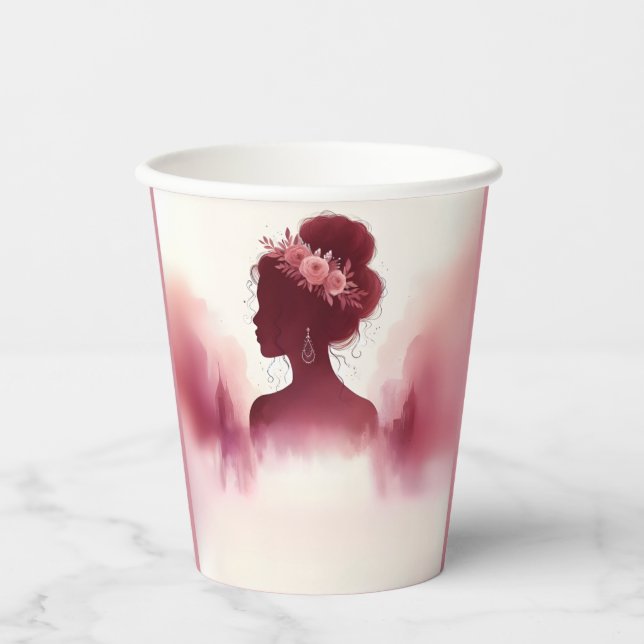 Silver Plum Lace Gown Boho Burgundy Quinceanera Paper Cups (Front)