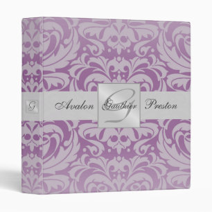Silver & Plum Monogram Damask Wedding Binder