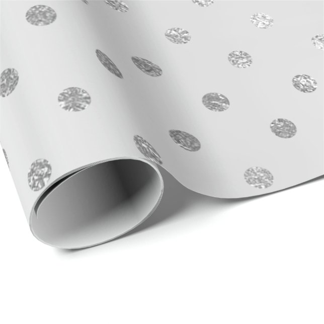 Silver Polka Dots Monochromatic Grey Steel Shiny Wrapping Paper (Roll Corner)
