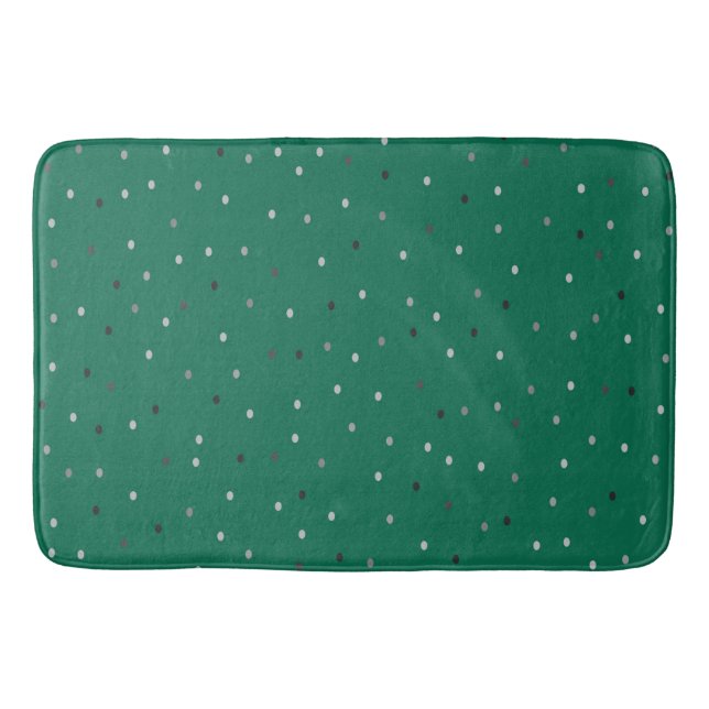 Silver Polka Dots on Green  Bath Mat (Front)