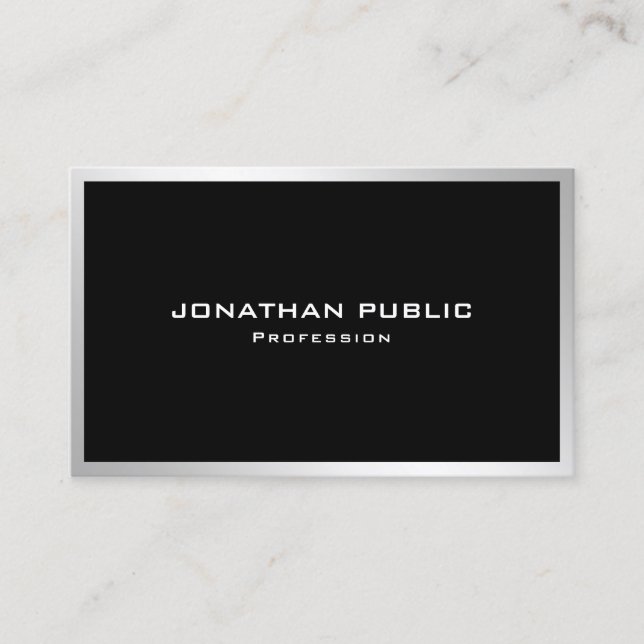 Silver Professional Elegant Simple Template Modern Business Card (Front)