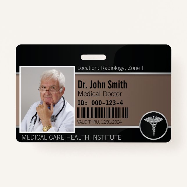 Silver Professional Medical Caduceus Photo ID Badge (Front)