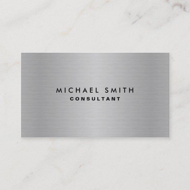 Silver Professional Metal Elegant Modern Plain Business Card (Front)