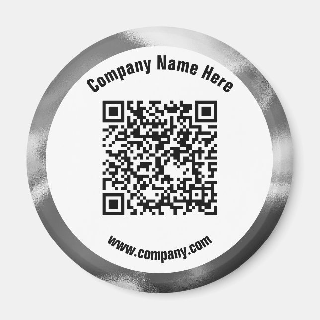 Silver Promotional Business Name QR Code Magnet (Front)