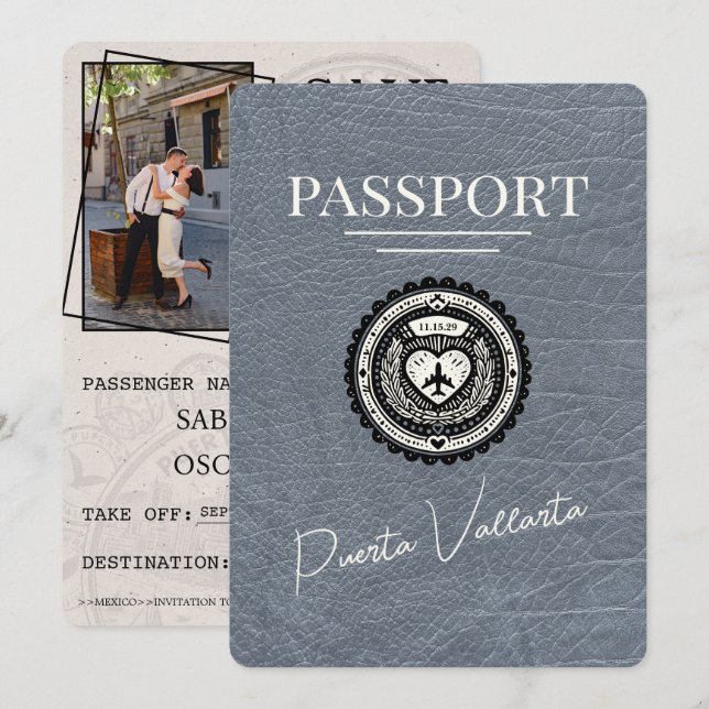 Silver Puerta Vallarta Passport Save The Date (Front/Back)
