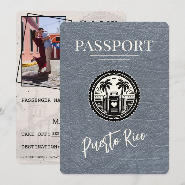 Silver Puerto Rico Passport Save The Date (Front/Back)