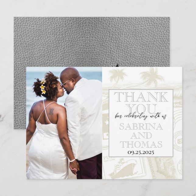 Silver Puerto Rico Wedding Photo Thank You (Front/Back)