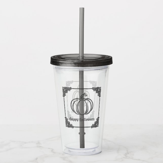 Silver Pumpkin Halloween Acrylic Tumbler (Front)