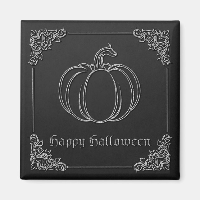 Silver Pumpkin Halloween Magnet (Front)