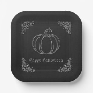 Silver Pumpkin Halloween Paper Plate