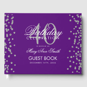 Silver Purple 40th Birthday Party Confetti Guest Book