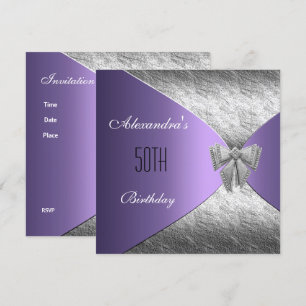 Silver Purple 50th Birthday Invitation Floral