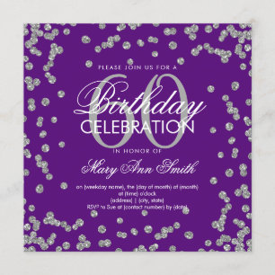 Silver Purple 60th Birthday Glitter Confetti Invitation