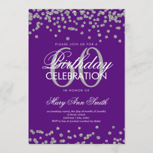 Silver Purple 60th Birthday Party Glitter Confetti Invitation
