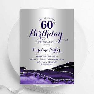 Silver Purple Agate 60th Birthday Invitation
