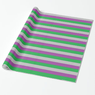 Silver, Purple and Green Stripes Wrapping Paper