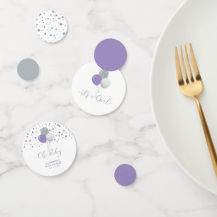 Silver & Purple Balloons Girl Baby Shower Confetti