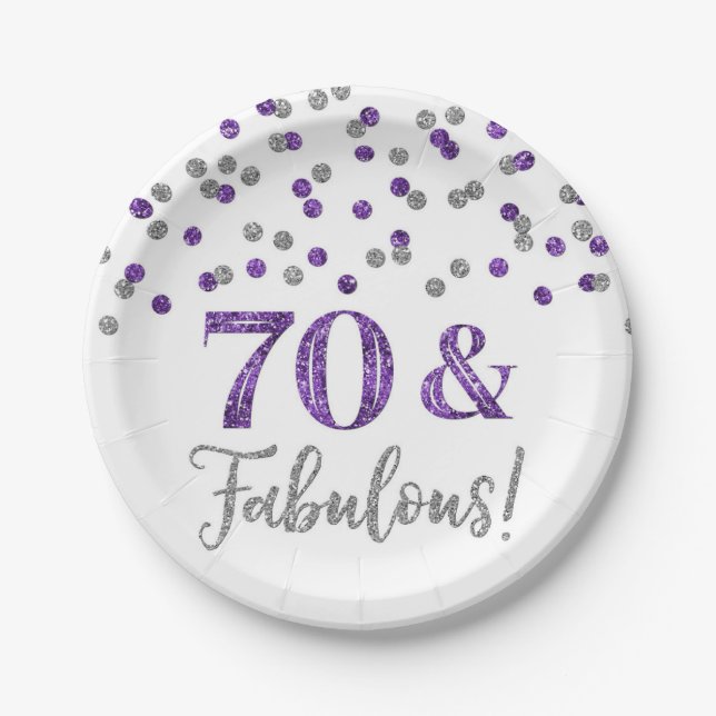Silver Purple Confetti 70 and Fabulous Paper Plate (Front)