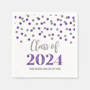Silver Purple Confetti Class of 2024  Napkins