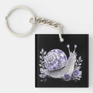 Silver Purple Crystal Snail Keychain