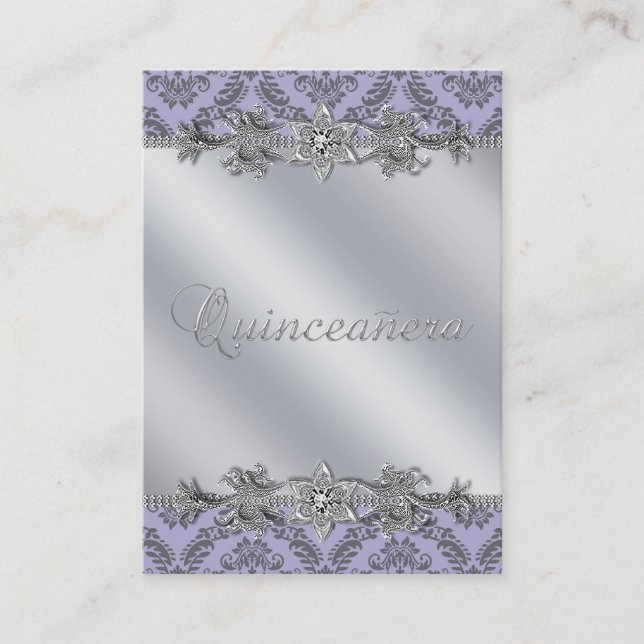 Silver Purple Damask Business Card Template (Front)