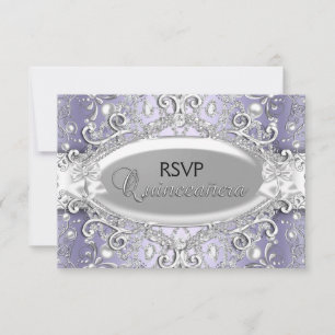 Silver & Purple Damask Pearl Quinceanera RSVP Card