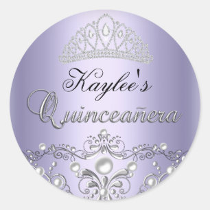 Silver & Purple Damask Pearl Quinceanera Sticker