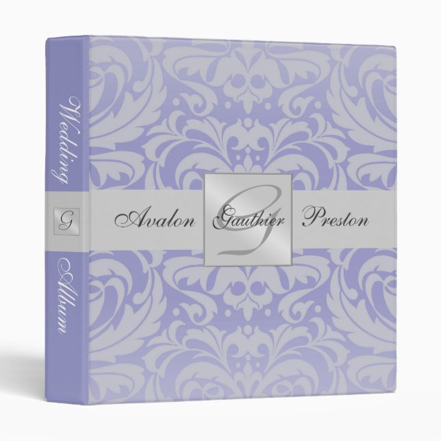 Silver & Purple Damask Wedding Album Binder (Front/Spine)