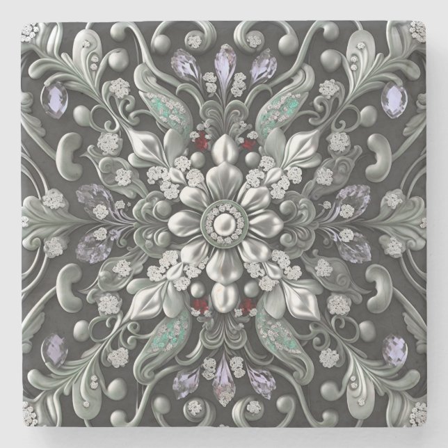 Silver Purple Decorative Stone Coaster (Front)