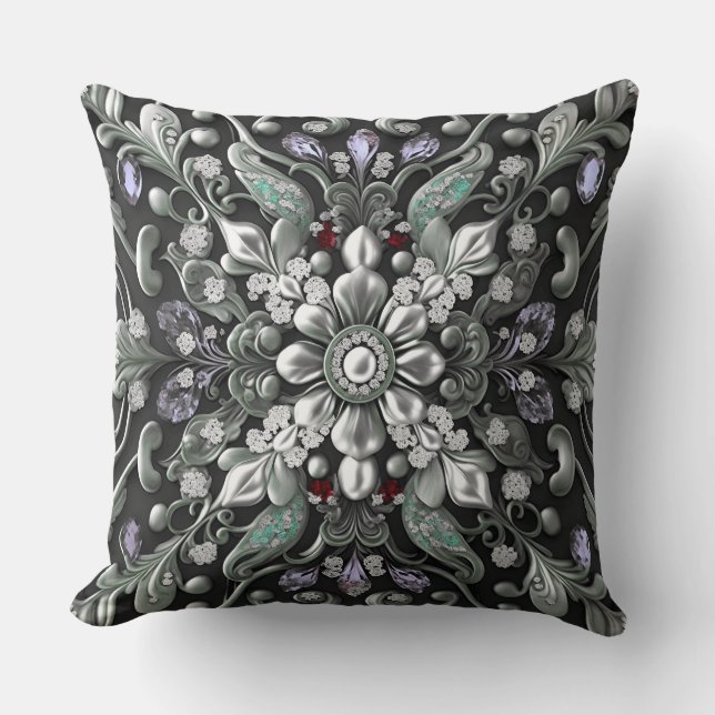 Silver Purple Decorative Throw Pillow (Front)