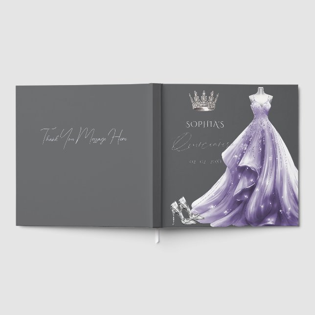 Silver Purple Dress Princess Quinceañera  Guest Book (Full)