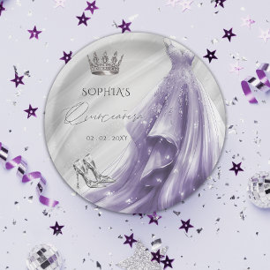 Silver Purple Dress Princess Quinceañera  Paper Plate