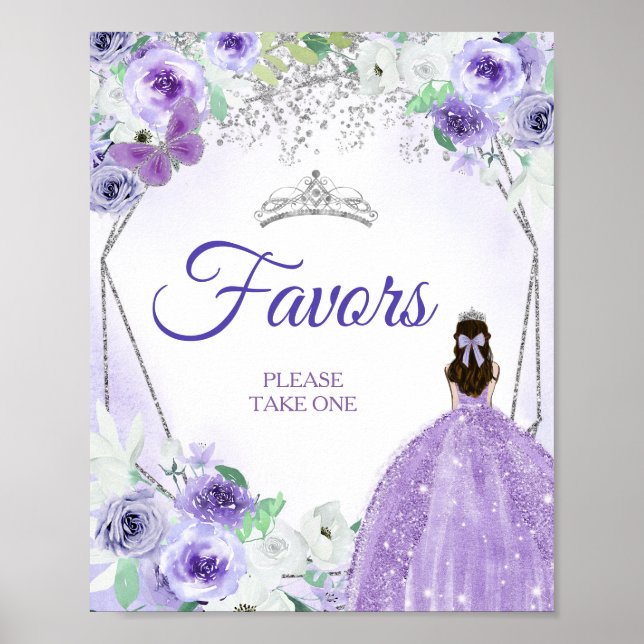 Silver & Purple Dresses Quinceañera Favours Poster (Front)