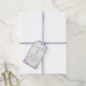 Silver Purple Floral 1st Holy Communion Thank You Gift Tags (With Twine)