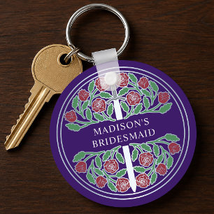 Silver Purple Floral Bridesmaid Royal Wedding Gift Keychain