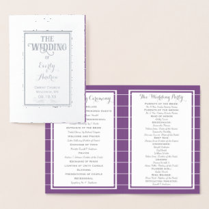 Silver Purple Foil Vintage Damask WEDDING PROGRAM Foil Card