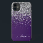 Silver Purple Glitter Girly Monogram Name iPhone 11 Case<br><div class="desc">Silver and Purple Faux Sparkle and Dripping Glitter Brushed Metal Monogram Name and Initial Phone. This makes the perfect sweet 16 birthday,  wedding,  bridal shower,  anniversary,  baby shower or bachelorette party gift for someone that loves glam luxury and chic styles.</div>