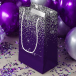 Silver Purple Glitter Girly Monogram Name Small Gift Bag<br><div class="desc">Purple and Silver Sparkle Glitter Script Monogram Name Gift Bag. This makes the perfect sweet 16 birthday,  wedding,  bridal shower,  anniversary,  baby shower or bachelorette party gift bag for someone that loves glam luxury and chic styles.</div>