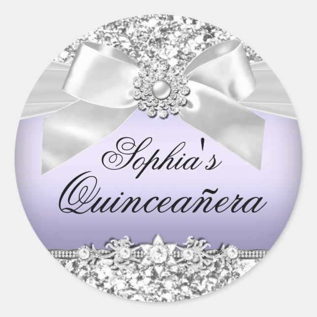 Silver Purple Glitter & Jewel Bow Sticker (Front)