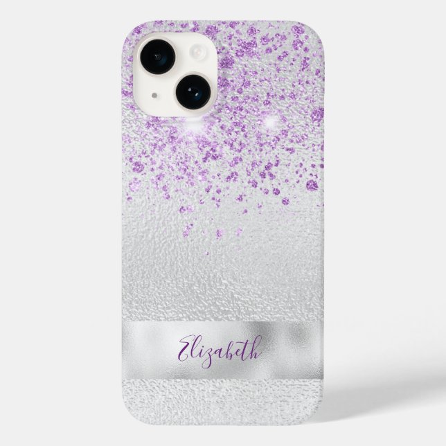 Silver purple glitter name elegant Case-Mate iPhone case (Back)