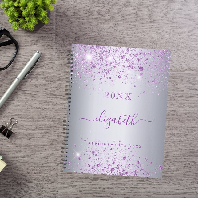 Silver purple glitter name script planner (Creator Uploaded)